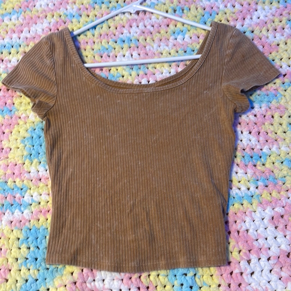 Wild Fable XS orangish brown ribbed fitted shirt